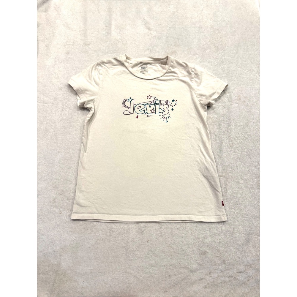 Levis Womens Graphic T-Shirt Cream Star Logo Short Sleeve Crew Neck Small